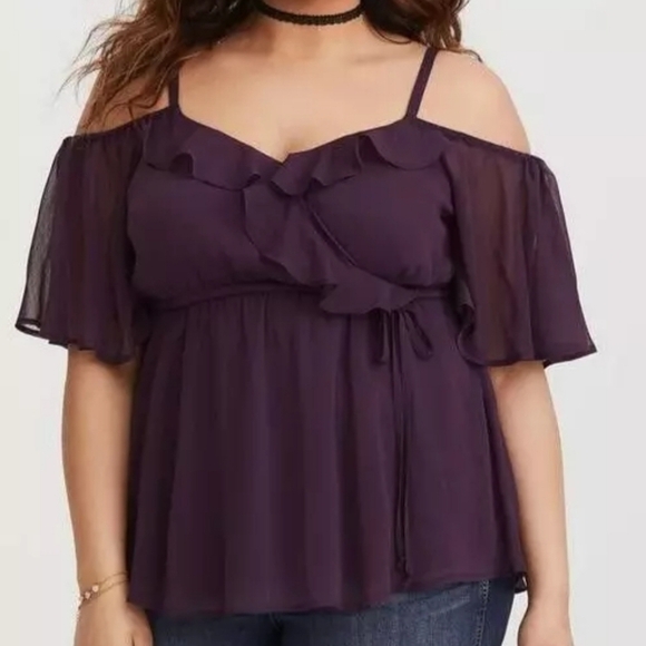 Torrid Purple Cold Shoulder Chiffon Top - Picture 1 of 4